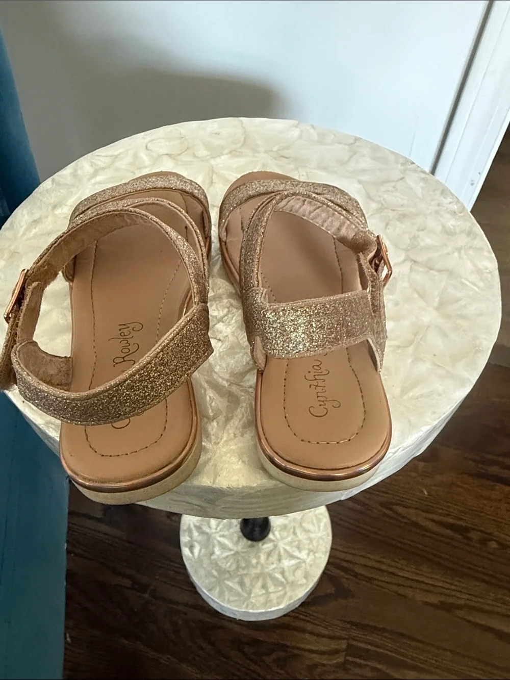 Cynthia Rowley Rose Gold Glitter Strappy Sandals